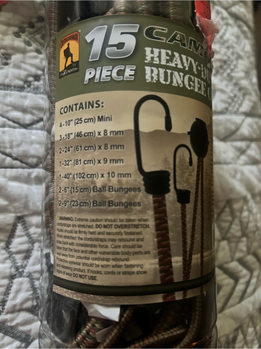 New. Camouflage 15-Piece Heavy-Duty Bungee Cord Set - Green/Brown